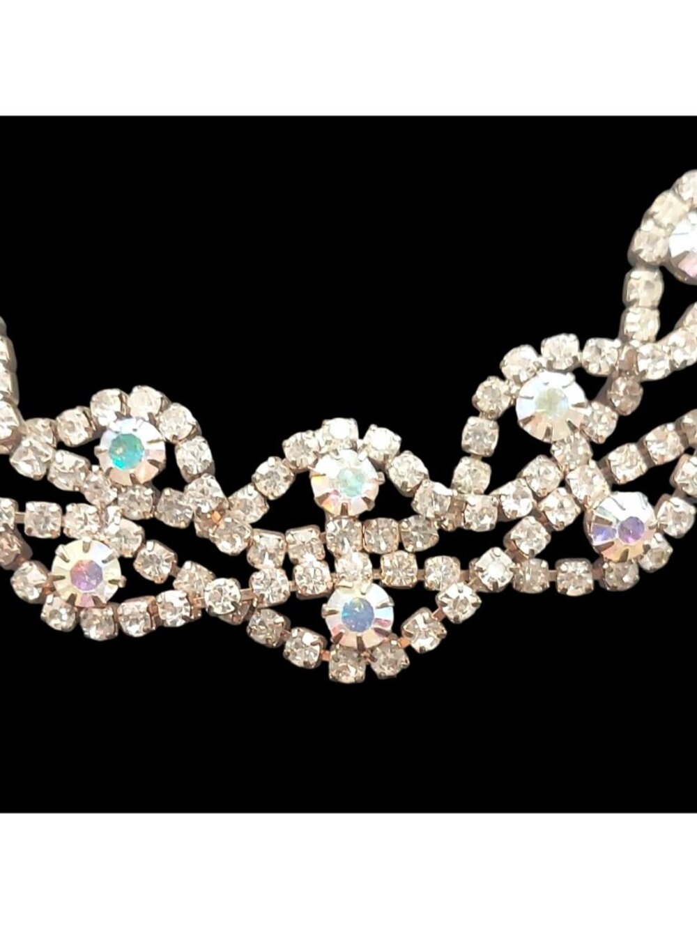 Rhinestone AB Aurora Borealis Crystal Choker 16" Adjustable Necklace Retro - Picture 3 of 6